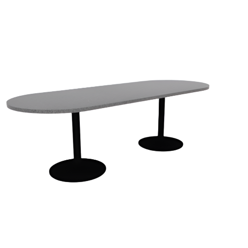 Proof 36" x 96" Racetrack Pedestal Cafe Table with Round Steel Base Pair HPL Top