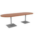 Proof 36" x 96" Racetrack Pedestal Cafe Table with Square Steel Base Pair HPL Top
