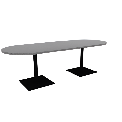 Proof 36" x 96" Racetrack Pedestal Cafe Table with Square Steel Base Pair HPL Top