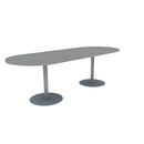 Proof 36" x 96" Racetrack Pedestal Cafe Table with Round Stainless Steel Base Pair HPL Top