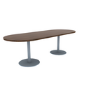 Proof 36" x 96" Racetrack Pedestal Cafe Table with Round Stainless Steel Base Pair HPL Top