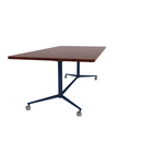 Vaux 42 x 84" Rounded Rectangle Cafe Table HPL Top with Square Edge Casters 30"H