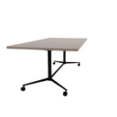 Vaux 42 x 84" Rounded Rectangle Cafe Table HPL Top with Square Edge Casters 30"H