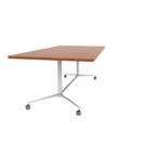 Vaux 42 x 84" Rounded Rectangle Cafe Table HPL Top with Square Edge Casters 30"H