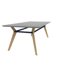 Rang 42" x 84" Rounded Rectangle Cafe Table Solid Wood Legs Steel Apron HPL Top with Knife Edge 30"H