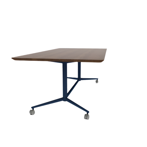 Vaux 42 x 84" Rounded Rectangle Cafe Table HPL Top with Knife  Edge Casters 30"H