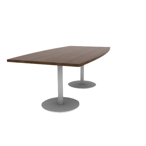 Proof 42" x 84" Boat Pedestal Cafe Table with Round Steel Base Pair HPL Top 3MM PVC Edge