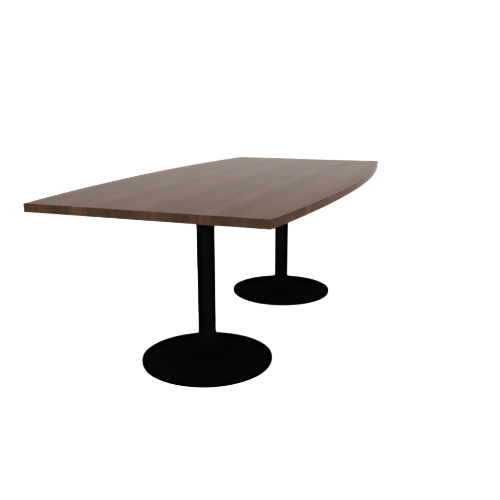 Proof 42" x 84" Boat Pedestal Cafe Table with Round Steel Base Pair HPL Top 3MM PVC Edge