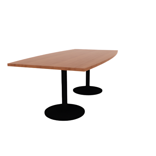 Proof 42" x 84" Boat Pedestal Cafe Table with Round Steel Base Pair HPL Top 3MM PVC Edge