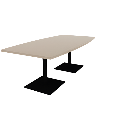 Proof 42" x 84" Boat Pedestal Cafe Table with Square Steel Base Pair HPL Top 3MM PVC Edge