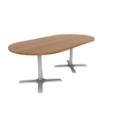 Proof 42" x 84" Racetrack Pedestal Cafe Table with Cast Iron X-Base Pair HPL Top