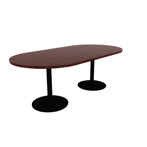 Proof 42" x 84" Racetrack Pedestal Cafe Table with Round Steel Base Pair HPL Top