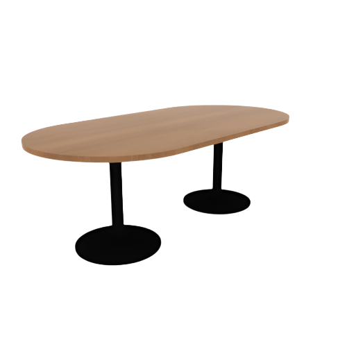 Proof 42" x 84" Racetrack Pedestal Cafe Table with Round Steel Base Pair HPL Top