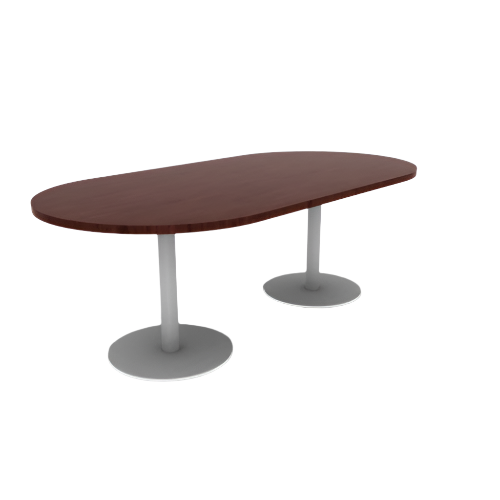 Proof 42" x 84" Racetrack Pedestal Cafe Table with Round Steel Base Pair HPL Top