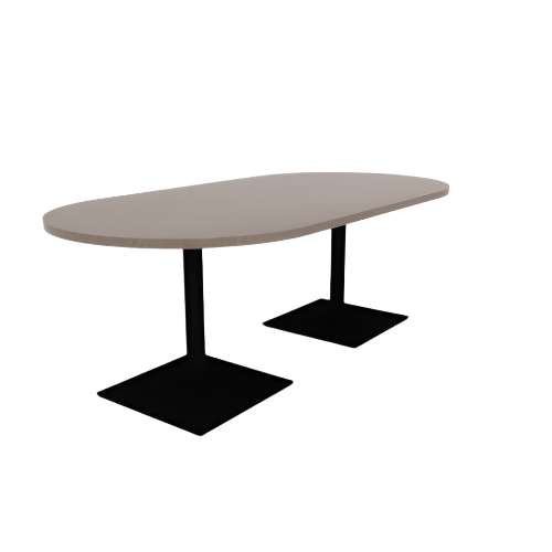 Proof 42" x 84" Racetrack Pedestal Cafe Table with Square Steel Base Pair HPL Top