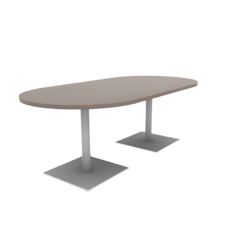 Proof 42" x 84" Racetrack Pedestal Cafe Table with Square Steel Base Pair HPL Top