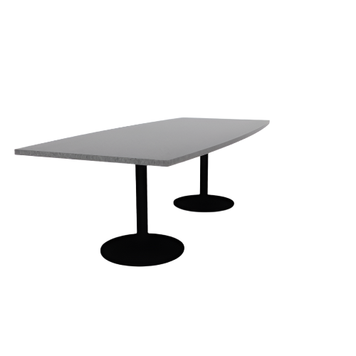 Proof 42" x 96" Boat Pedestal Cafe Table with Round Steel Base Pair HPL Top