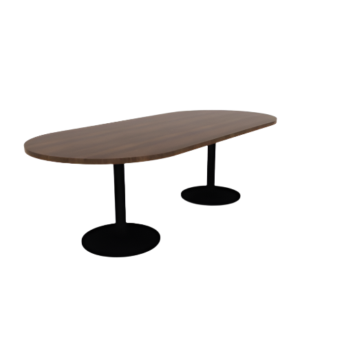 Proof 42" x 96" Racetrack Pedestal Cafe Table with Round Steel Base Pair HPL Top