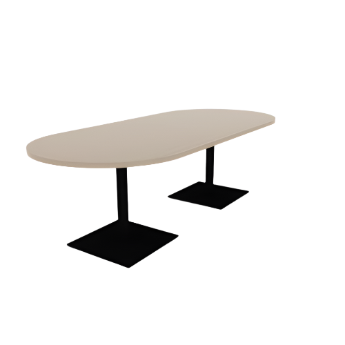 Proof 42" x 96" Racetrack Pedestal Cafe Table with Square Steel Base Pair HPL Top