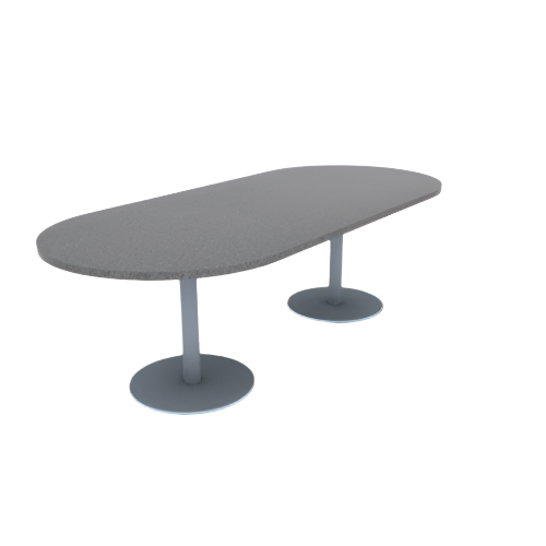 Proof 42" x 96" Racetrack Pedestal Cafe Table with Round Stainless Steel Base Pair HPL Top