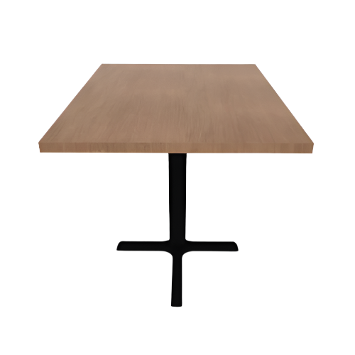 Proof 30" x 42" Rectangle Pedestal Cafe Table with Straight T-Legs Pair HPL Top Knife Edge