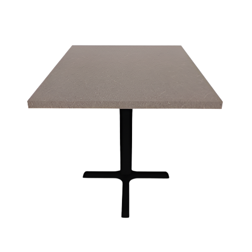 Proof 30" x 42" Rectangle Pedestal Cafe Table with Straight T-Legs Pair HPL Top Knife Edge