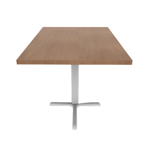 Proof 30" x 42" Rectangle Pedestal Cafe Table with Straight T-Legs Pair HPL Top Knife Edge