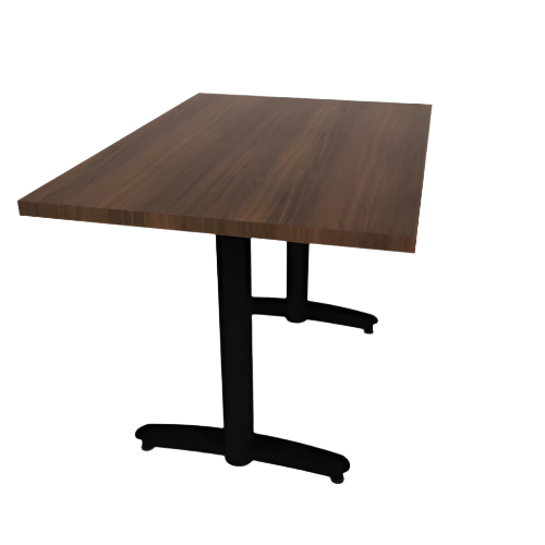 Proof 30" x 42" Rectangle Pedestal Cafe Table with Arched T-Legs Pair HPL Top Knife Edge