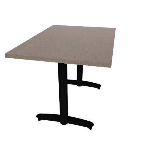 Proof 30" x 42" Rectangle Pedestal Cafe Table with Arched T-Legs Pair HPL Top Knife Edge