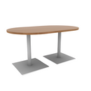 Proof 36" x 60" Racetrack Pedestal Cafe Table with Square Steel Base Pair HPL Top