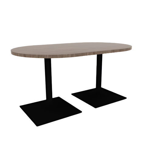 Proof 36" x 60" Racetrack Pedestal Cafe Table with Square Steel Base Pair HPL Top