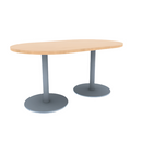 Proof 36" x 60" Racetrack Pedestal Cafe Table with Round Stainless Steel Base Pair HPL Top