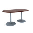 Proof 36" x 60" Racetrack Pedestal Cafe Table with Round Stainless Steel Base Pair HPL Top