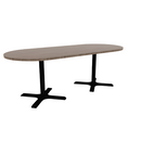Proof 36" x 84" Racetrack Pedestal Cafe Table with X-Base Pair HPL Top Knife Edge