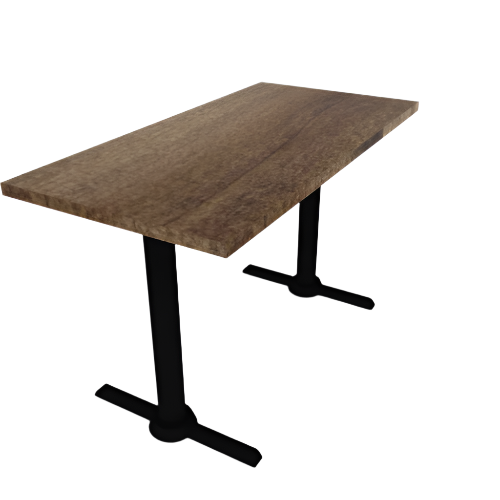 Proof 24" x 48" Rectangle Pedestal Cafe Table with Straight T-Legs Pair Solid Wood Top