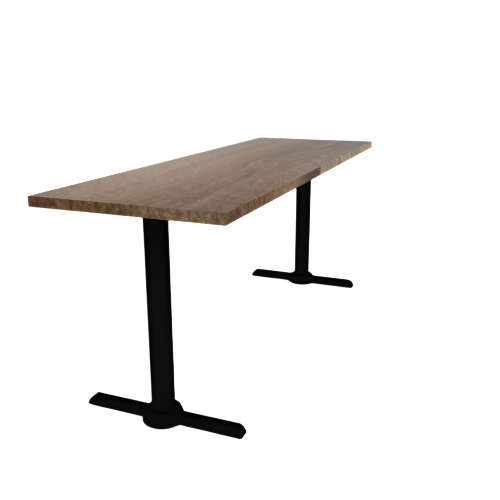 Proof 24" x 72" Rectangle Pedestal Cafe Table with Straight T-Legs Pair Solid Wood Top