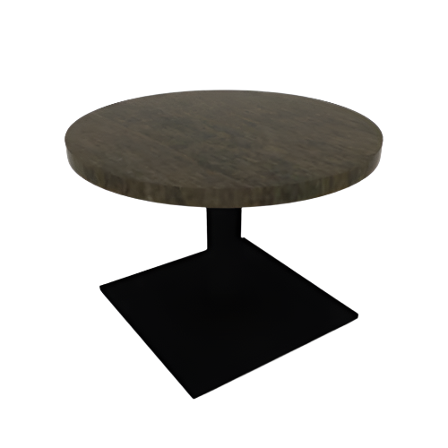 Proof Round Pedestal Table with Square Steel Base Solid Wood Top