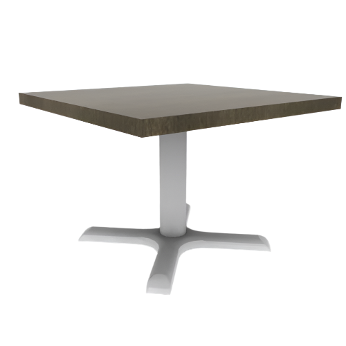 Proof Square Pedestal Table with Cast Iron X-Base Solid Wood Top