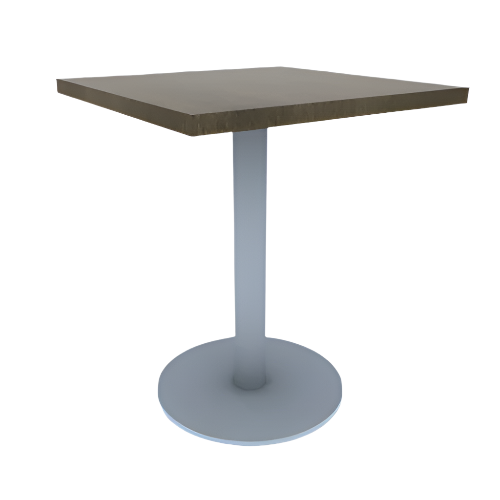 Proof 24" Square Pedestal Cafe Table with Round Stainless Steel Base Solid Wood Top