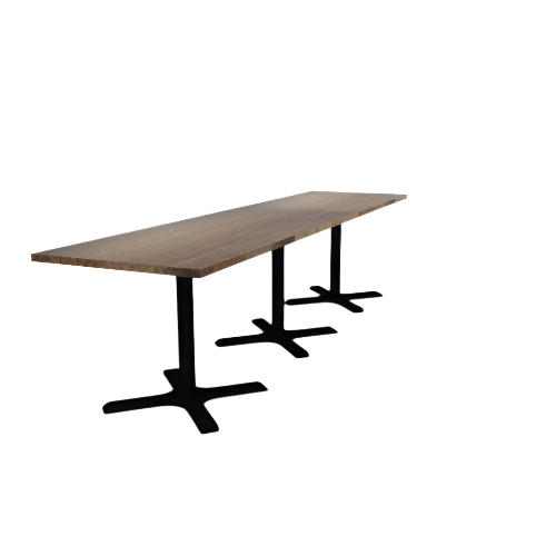 Proof 30" x 120" Rectangle Pedestal Cafe Table with X-Base Set of 3 Solid Wood Top