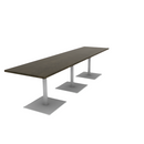 Proof 30" x 120" Rectangle Pedestal Cafe Table with Square Steel Base Set of 3 Solid Wood Top