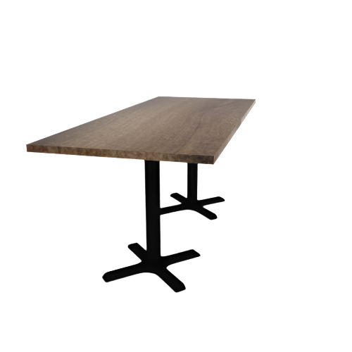 Proof 30" x 72" Rectangle Pedestal Cafe Table with X-Base Pair Solid Wood Top