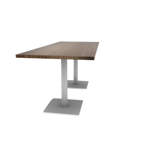 Proof 30" x 72" Rectangle Pedestal Cafe Table with Square Steel Base Pair Solid Wood Top