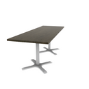 Proof 30" x 84" Rectangle Pedestal Cafe Table with X-Base Pair Solid Wood Top