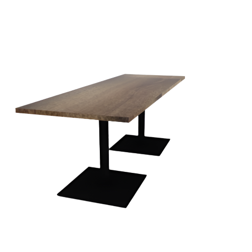 Proof 30" x 84" Rectangle Pedestal Cafe Table with Square Steel Base Pair Solid Wood Top