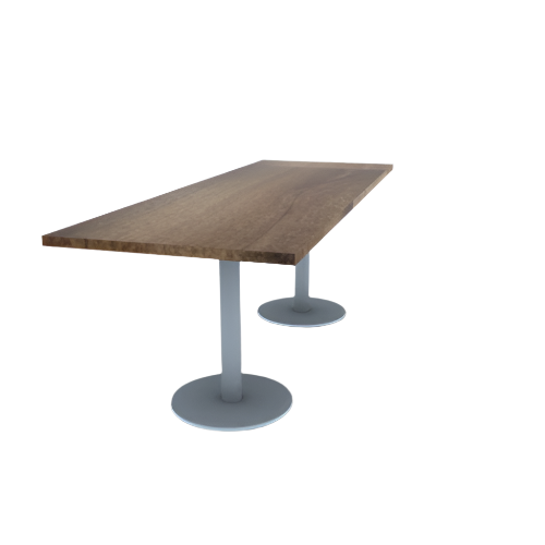 Proof 30" x 84" Rectangle Pedestal Cafe Table with Round Stainless Steel Base Pair Solid Wood Top