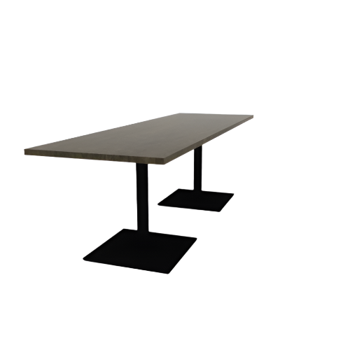 Proof 30" x 96" Rectangle Pedestal Cafe Table with Square Steel Base Pair Solid Wood Top