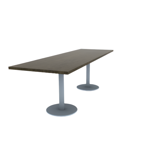 Proof 30" x 96" Rectangle Pedestal Cafe Table with Round Stainless Steel Base Pair Solid Wood Top