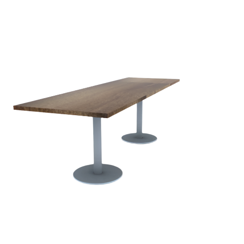 Proof 30" x 96" Rectangle Pedestal Cafe Table with Round Stainless Steel Base Pair Solid Wood Top