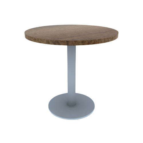 Proof 30" Dia Round Pedestal Cafe Table with Round Stainless Steel Base Solid Wood Top
